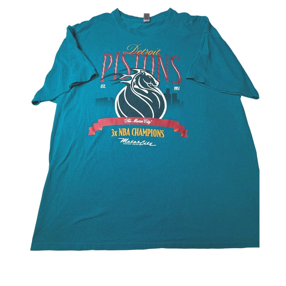 Vtg Style Detroit Pistons 3x NBA Champions T Shirt Teal Mens XL Motor City‎